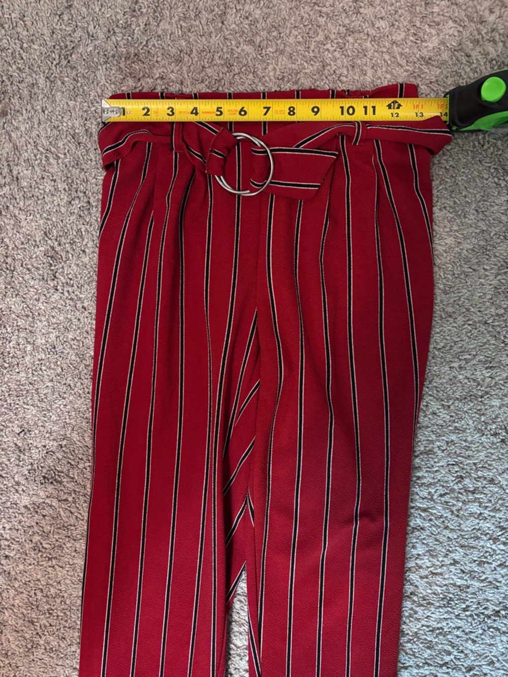 Ultra Flirt High-Waist Belted Stripe Trousers - Red Size Small - Picture 6 of 9